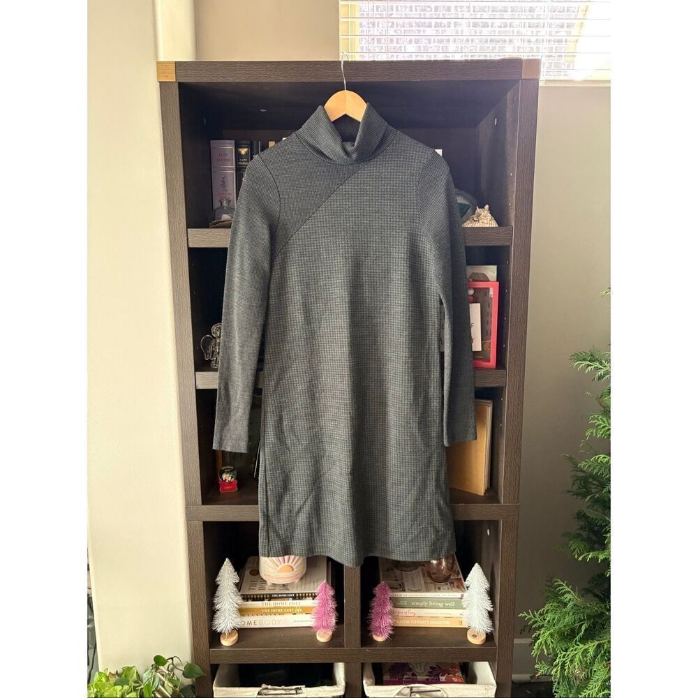 Theory Tajello Delfina Gray Houndstooth Turtleneck Sweater Dress Size Medium - Picture 4 of 9